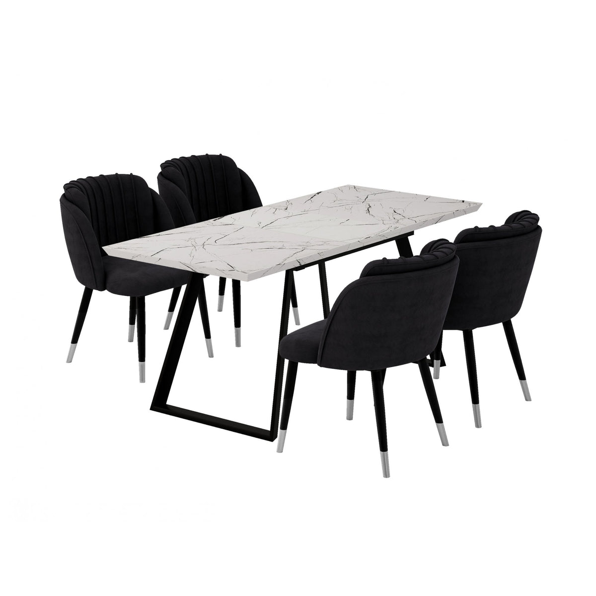 Milano Toga Extendable Dining Set Extendable Dining Table & 4 Dining Chairs Silver End Caps