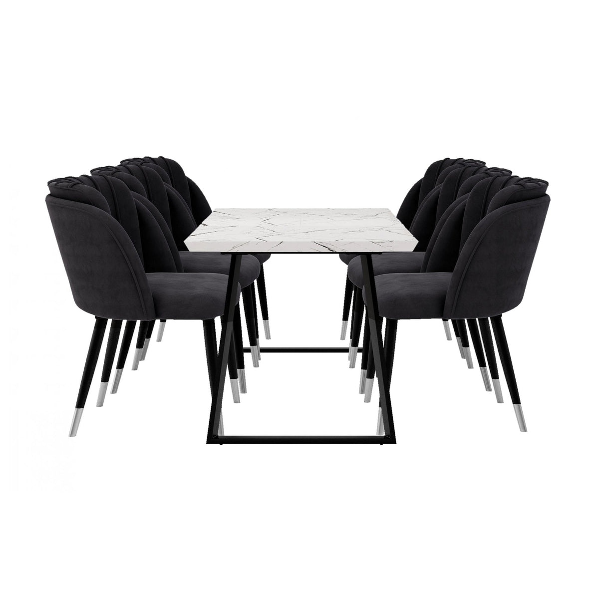 Milano Toga Extendable Dining Set Extendable Dining Table & 6 Dining Chairs Silver End Caps