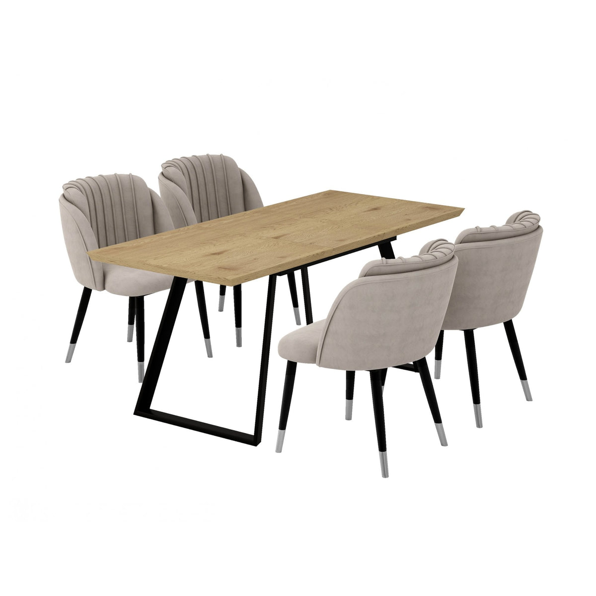 Milano Toga Extendable Dining Set Extendable Dining Table & 4 Dining Chairs Silver End Caps
