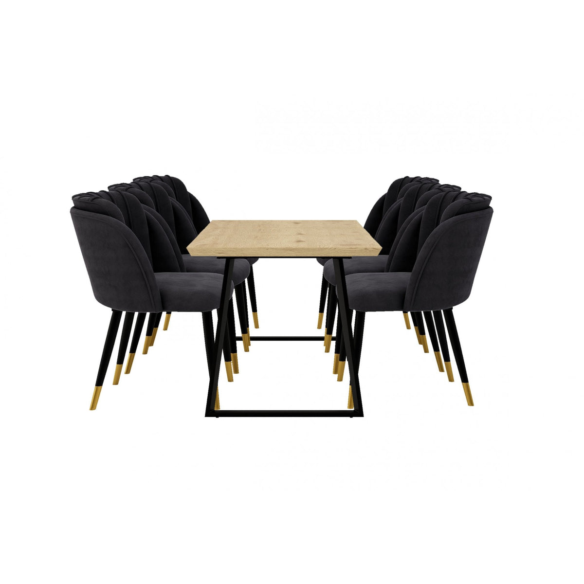 Milano Toga Extendable Dining Set Extendable Dining Table & 6 Dining Chairs Gold End Caps