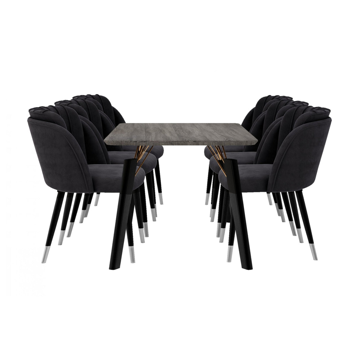 Milano Cosmo LUX Dining Set Dining Table & 6 Dining Chairs Silver End Caps