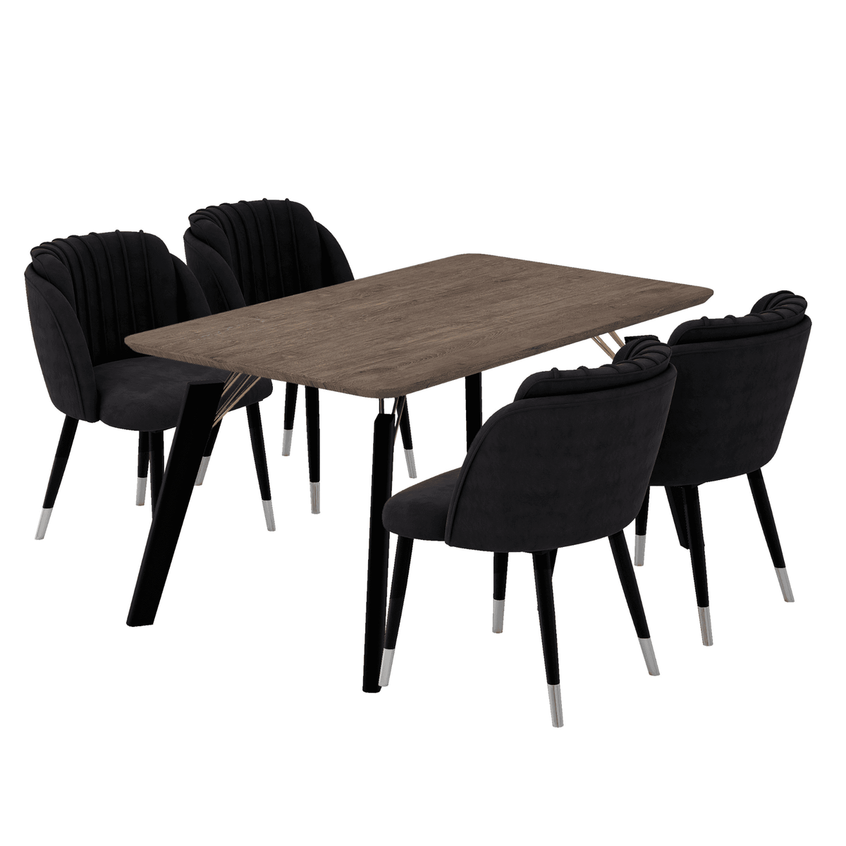Milano Cosmo LUX Dining Set Walnut Dining Table & 4 Dining Chairs End Caps