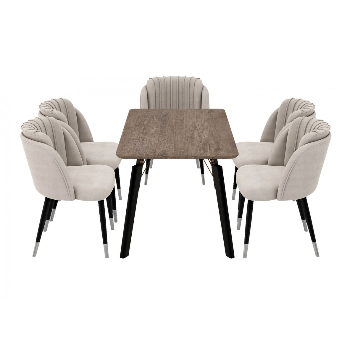 Milano Cosmo LUX Dining Set Walnut Dining Table & 6 Dining Chairs End Caps