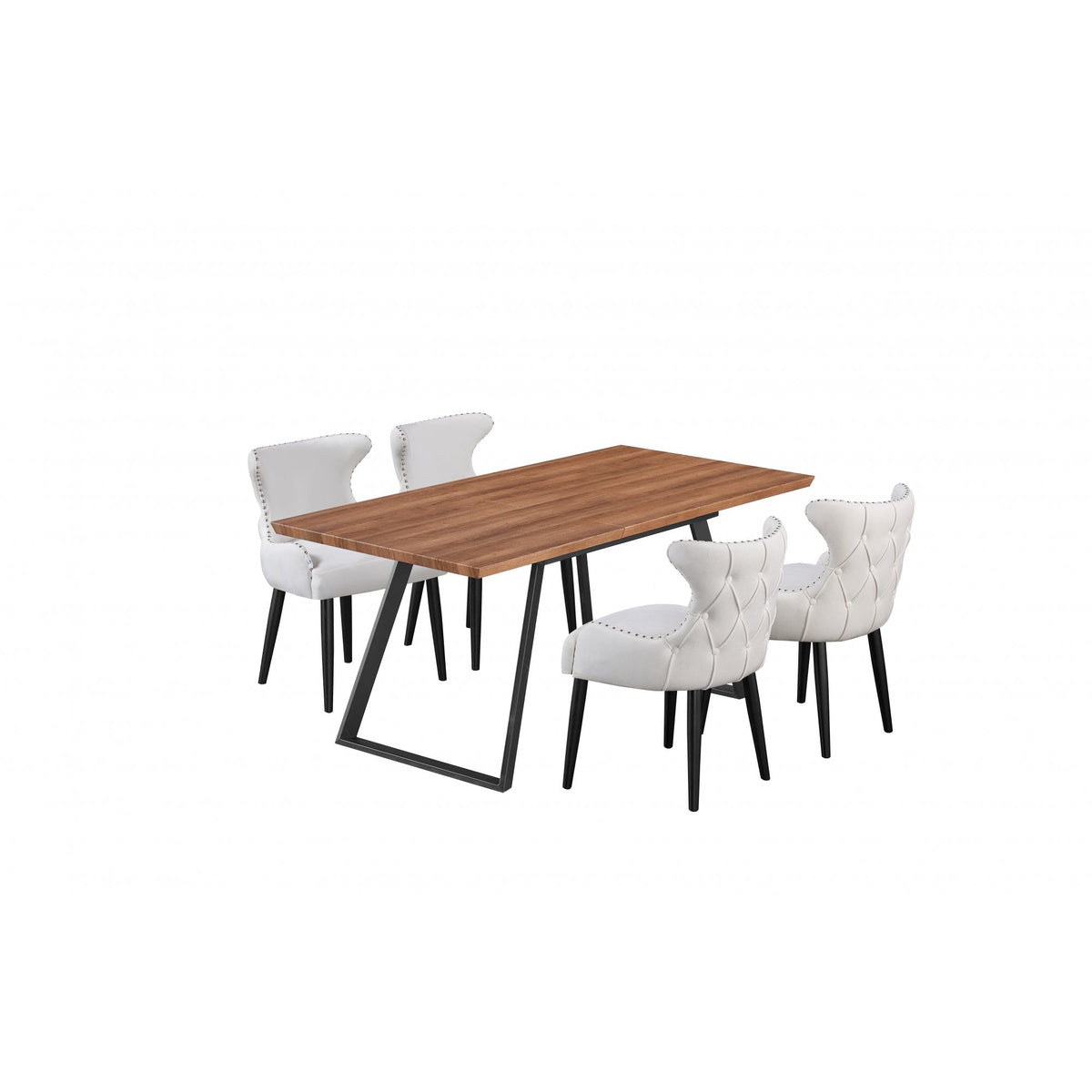 Toga Oxford LUX Dining Set Toga Extendable Walnut Dining Table w Set 4 Oxford LUX Velvet Dining Chairs