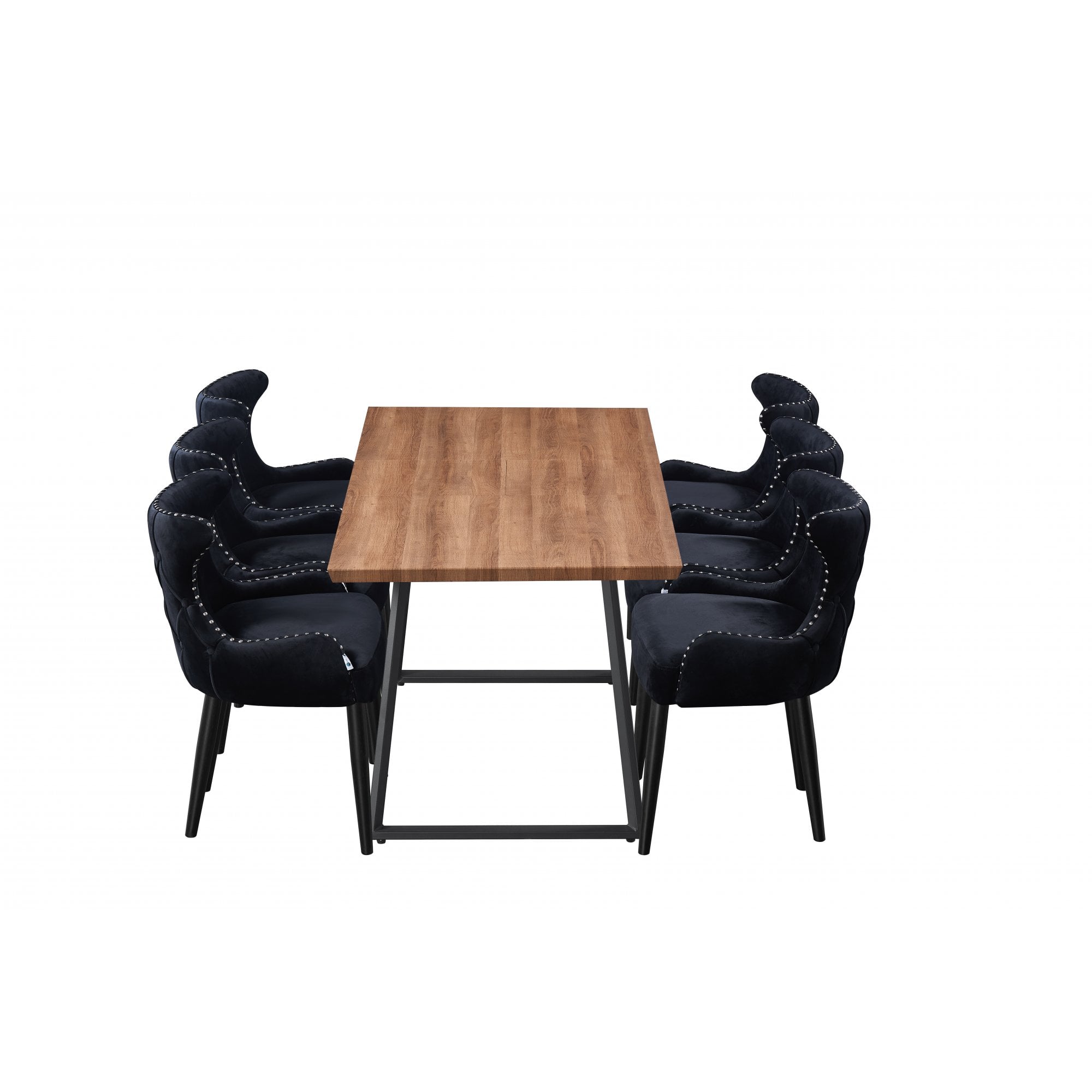 Toga Oxford LUX Dining Set - Toga Extendable Walnut Dining Table w/ a Set of 6 Oxford LUX Velvet Dining Chairs