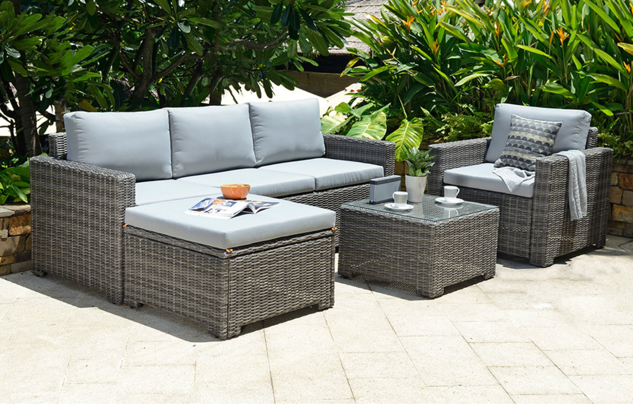 Marbella Grey 5 Seater Chaise Garden Sofa and Armchair Lounge Set - PN Home