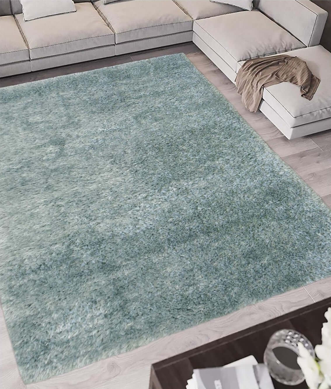 Lagom Duck Egg Blue Shaggy Rug - PN Home