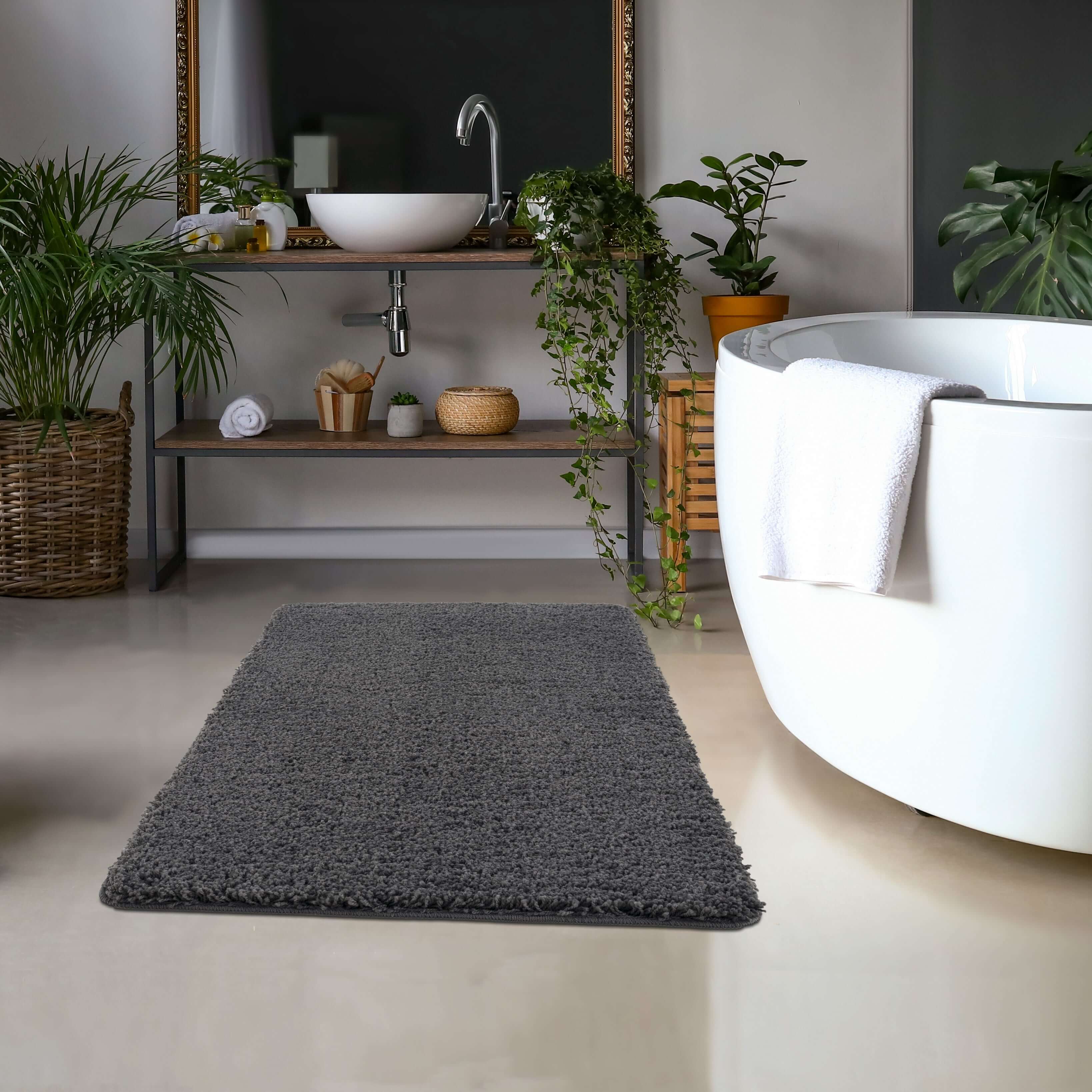 Washable Charcoal Shaggy Rug - PN Home