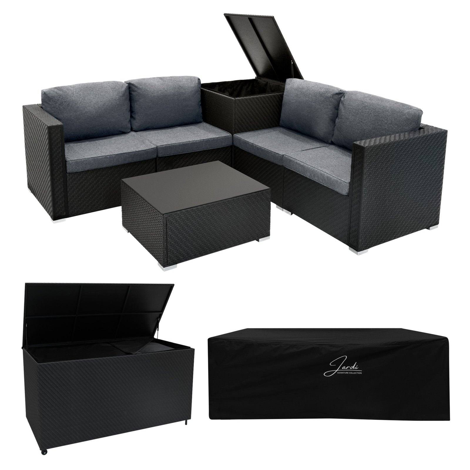 Rattan Modular 6 Piece Furniture Set & 996L Storage Box Black