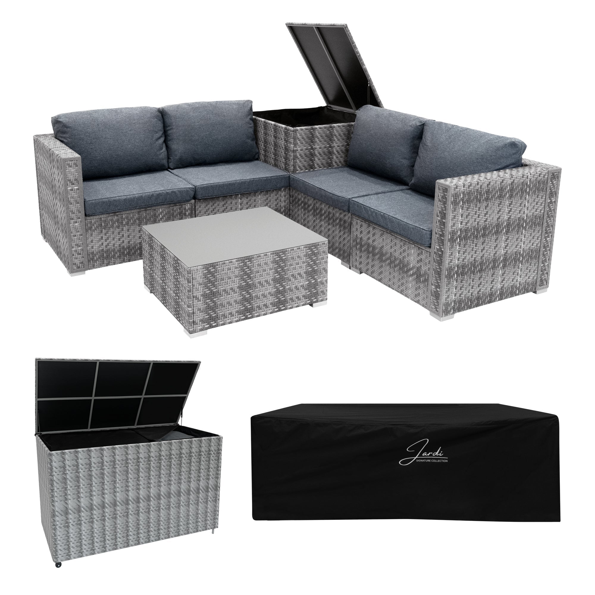 Rattan Modular 6 Piece Furniture Set & 700L Storage Box Grey