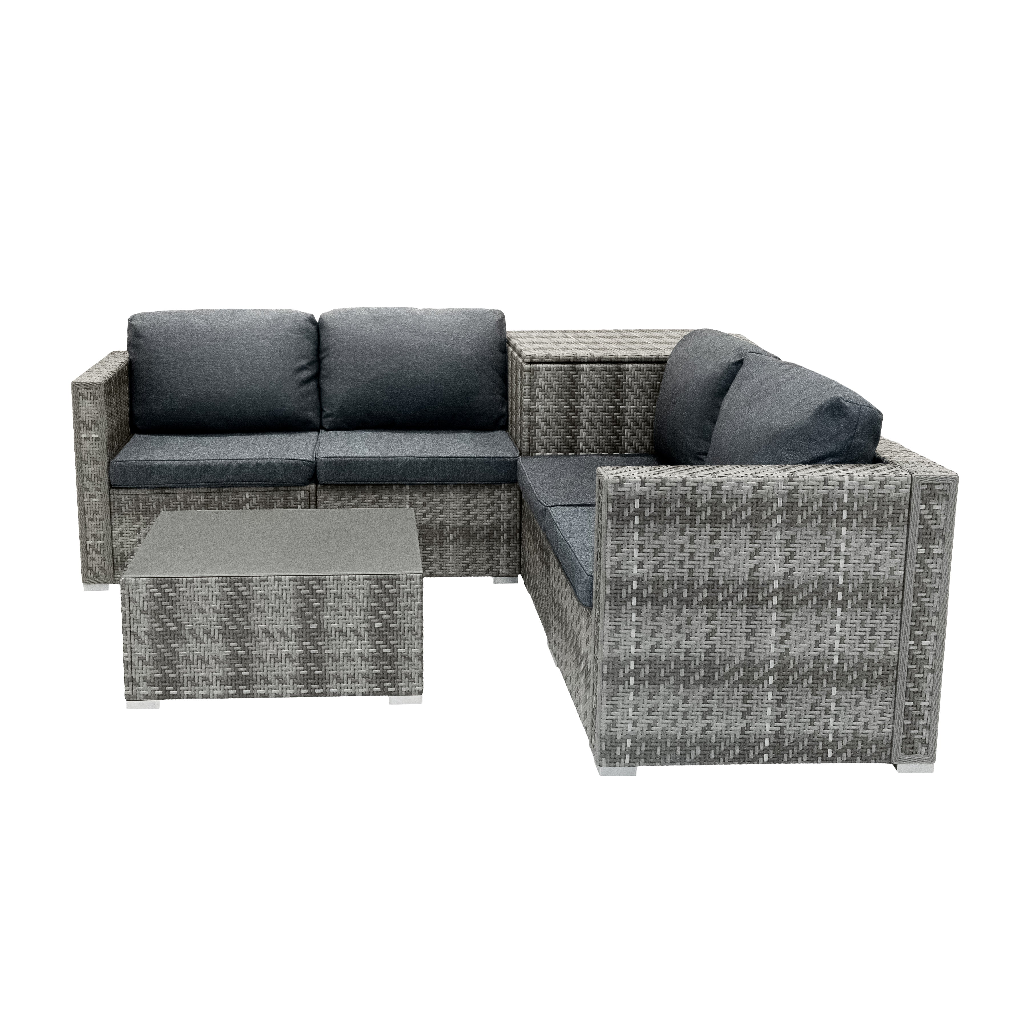 Rattan Modular 6 Piece Furniture Set & 700L Storage Box Grey