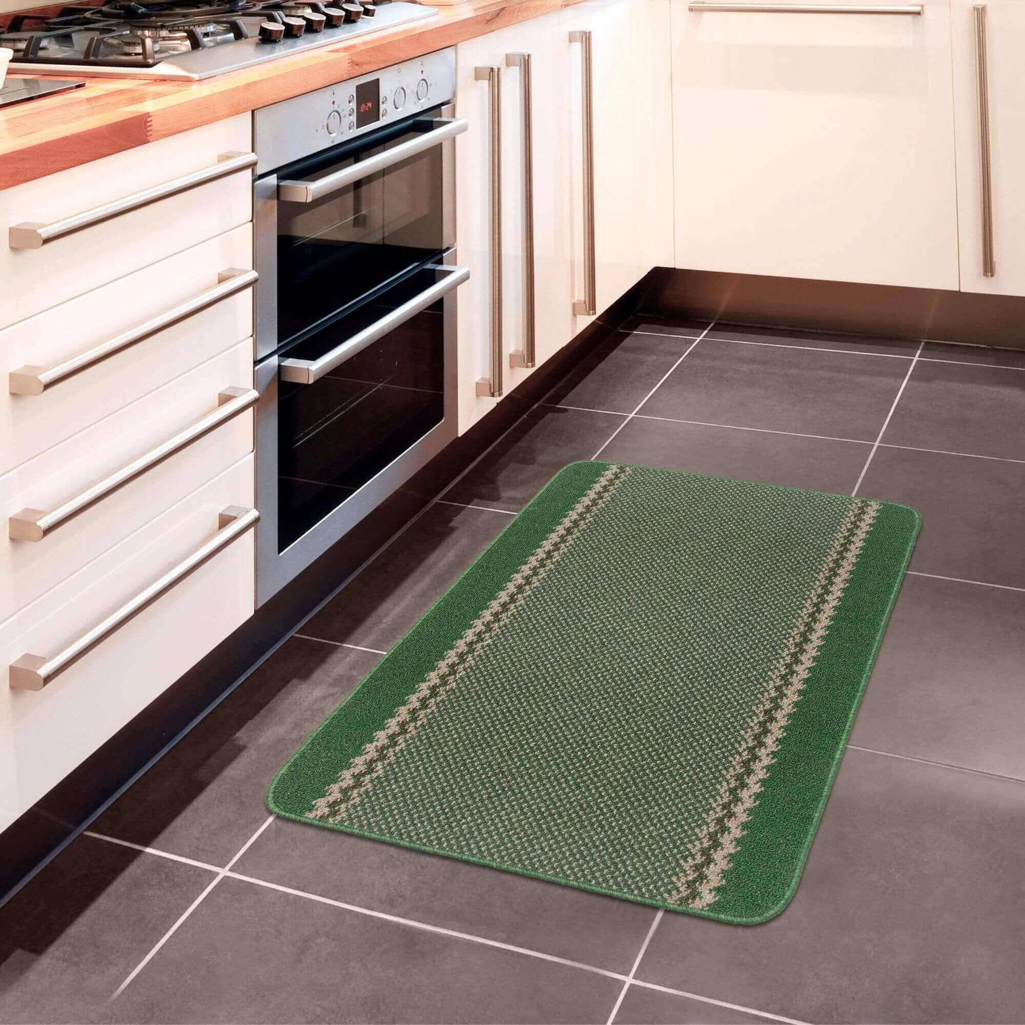 Washable Designer Bordered Green Rug | 116Gr - PN Home