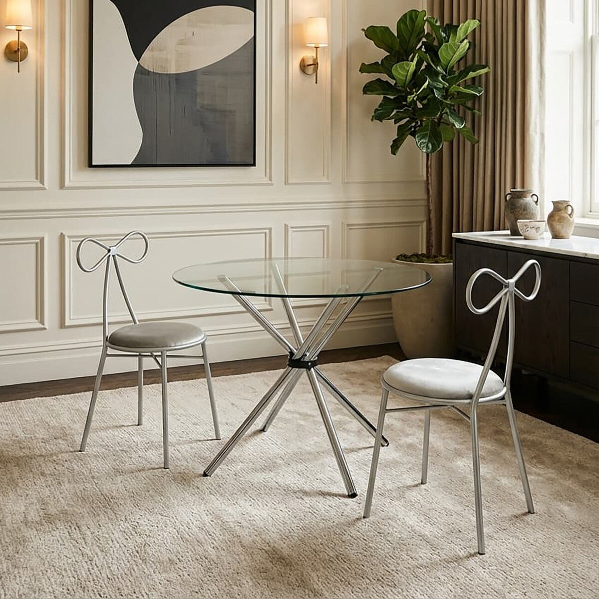 Afton Round Dining Table With Glass Top - PN Home