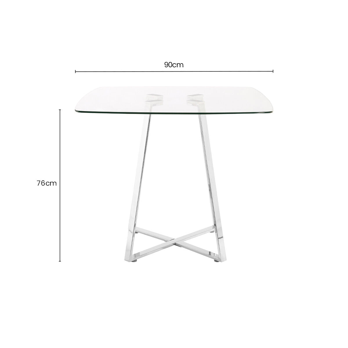 Clear Glass Square Dining Table with Silver Finish Metal Base, Metropolitan - PN Home