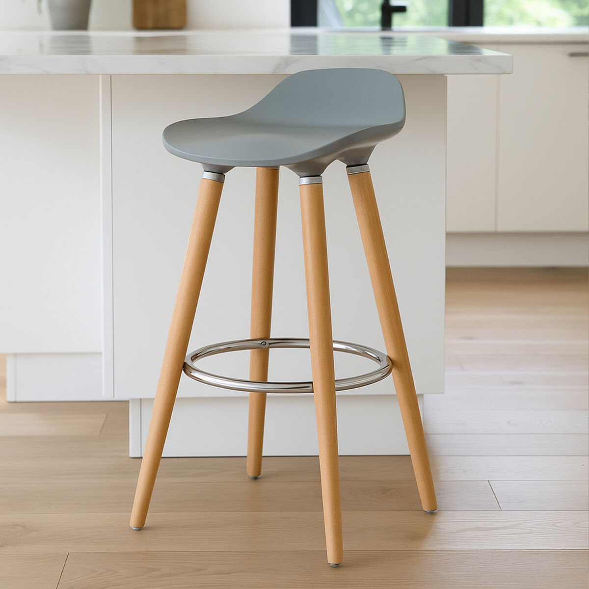 Stockholm Grey Bar Stool with Wooden Legs