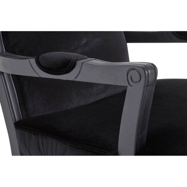 Rococo Black Shiny Velvet Chair And Footstool - PN Home