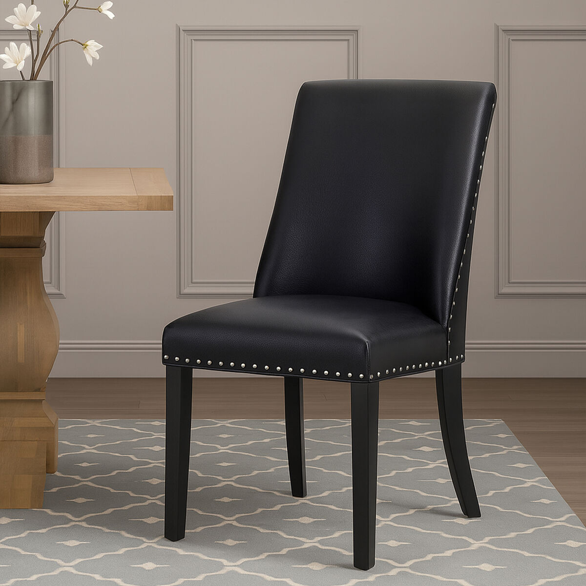 Rodeo Black Leather Effect Dining Chair - PN Home