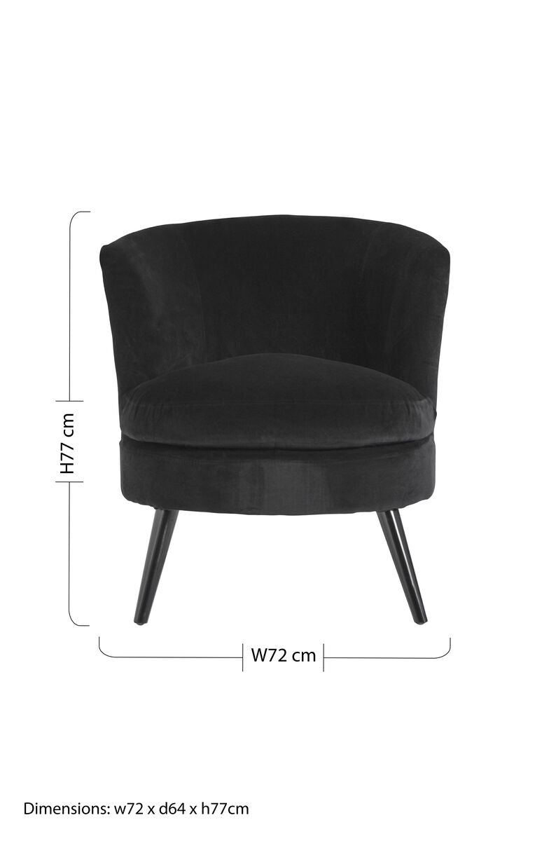 Round Plush Black Cotton Velvet Armchair - PN Home
