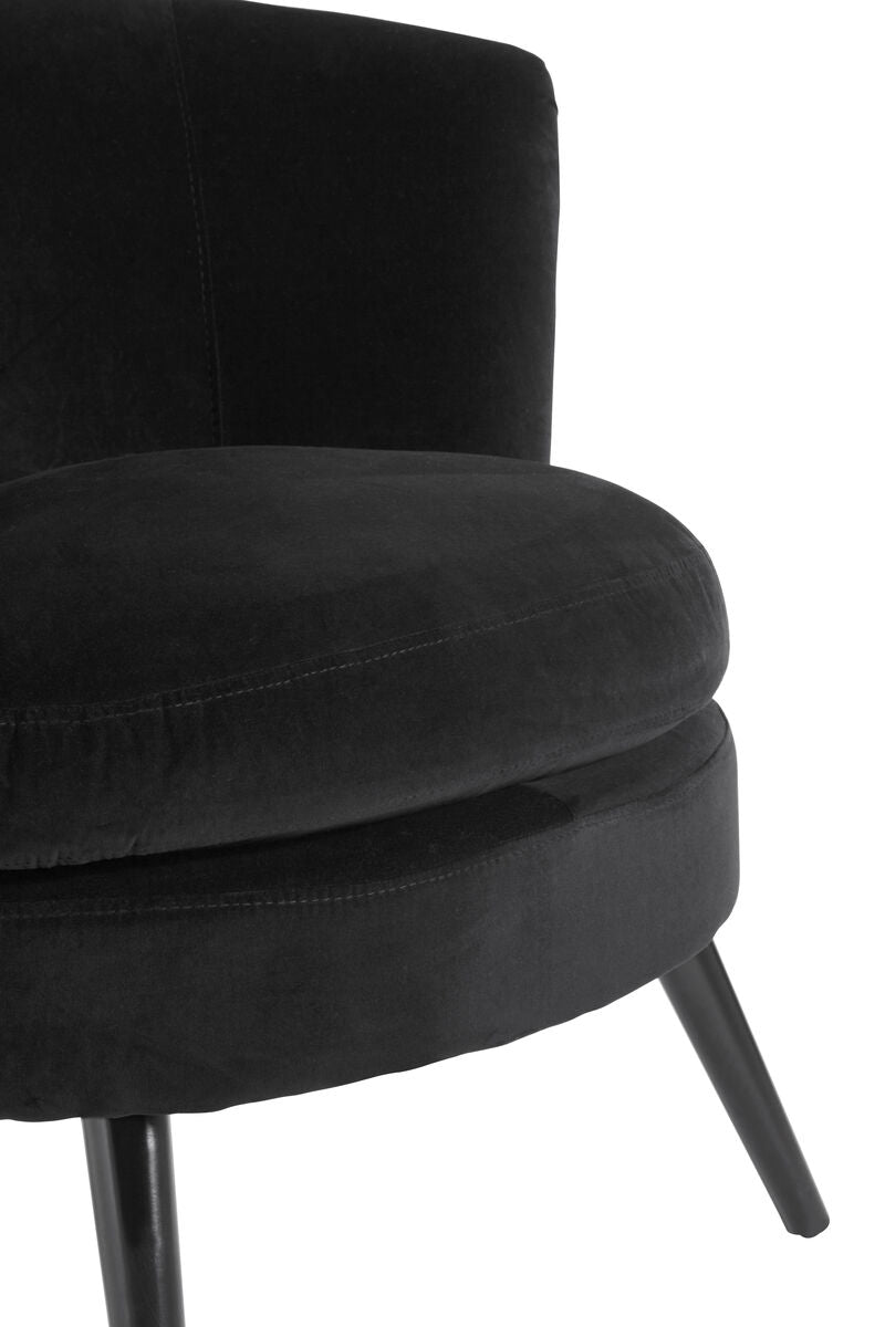 Round Plush Black Cotton Velvet Armchair - PN Home