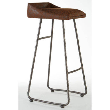 New Foundry Brown Leather Effect Bar Stool