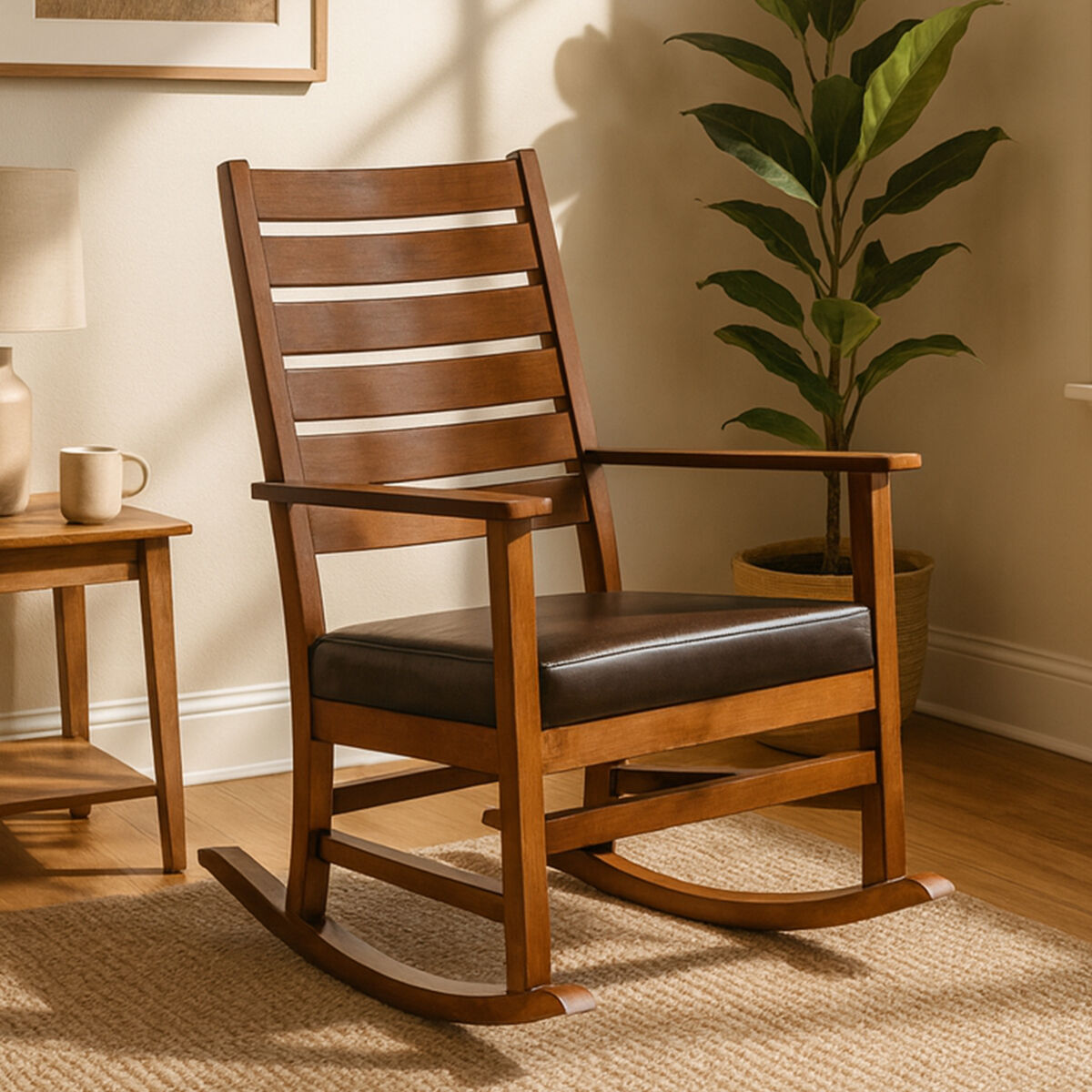 Relax Brown Leather Effect Rocking Chair - PN Home