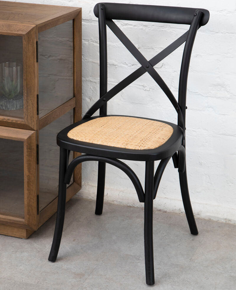 Lyon Black Oak Wood and Rattan Dining Chair - PN Home