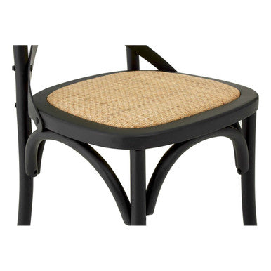 Lyon Black Oak Wood and Rattan Dining Chair - PN Home
