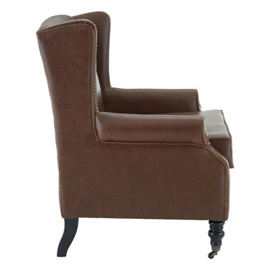 Fulham Brown Leather Effect Wing Armchair - PN Home