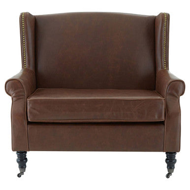 Fulham Brown Leather Effect Wing Armchair - PN Home