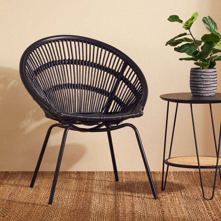 Lagom Black Natural Rattan Chair With Iron Legs - PN Home