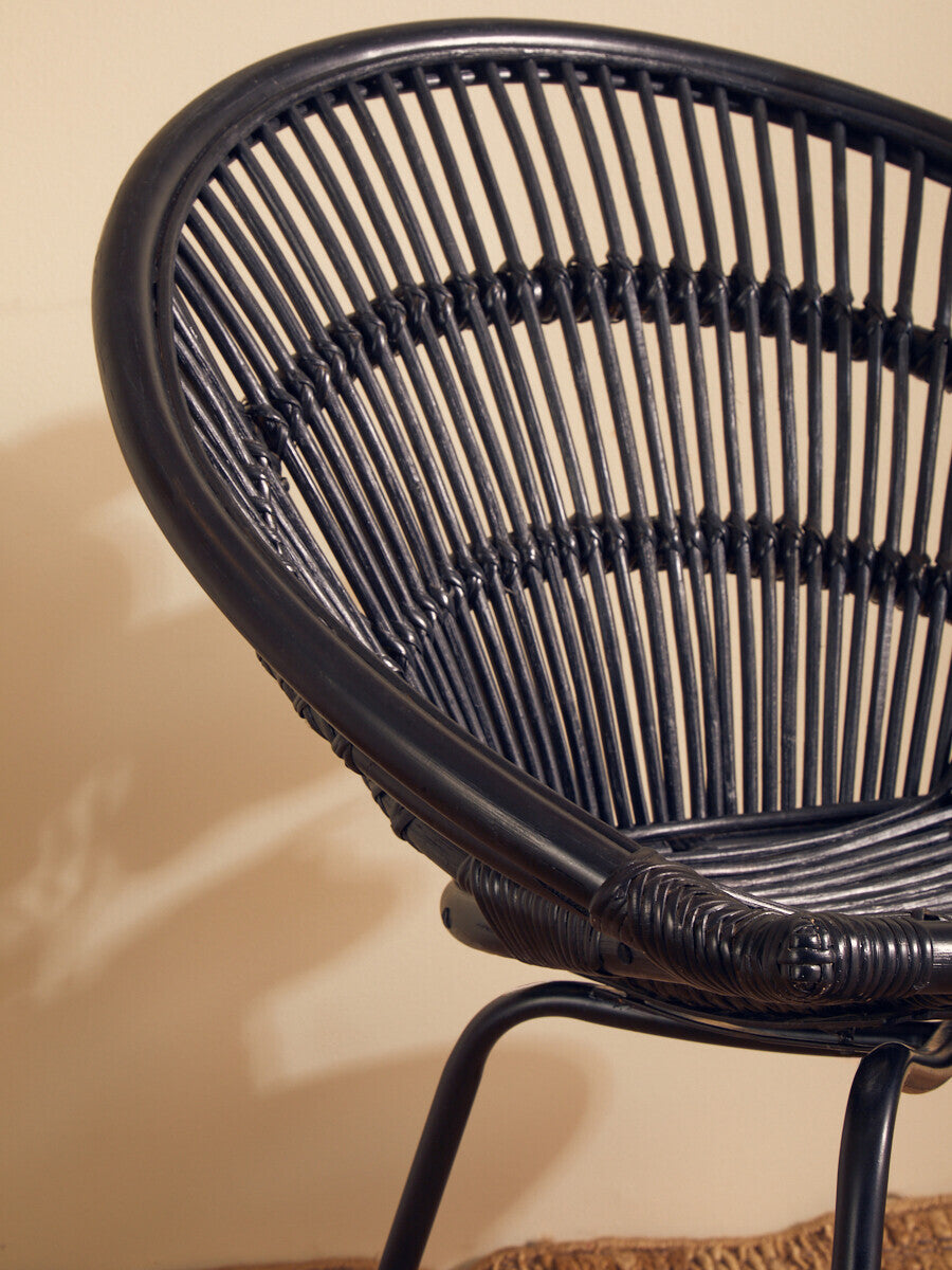 Lagom Black Natural Rattan Chair with Iron Legs - PN Home
