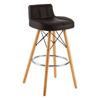 Stockholm Black Leather Effect Bar Stool with Wood Legs