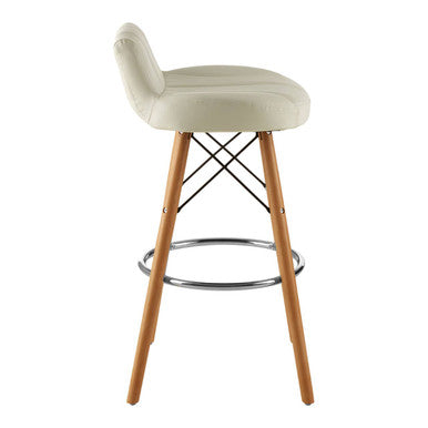 Stockholm White Leather Effect Bar Stool with Wood Legs