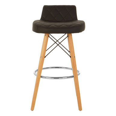 Stockholm Black Leather Effect Quilted Bar Stool with Wood Legs