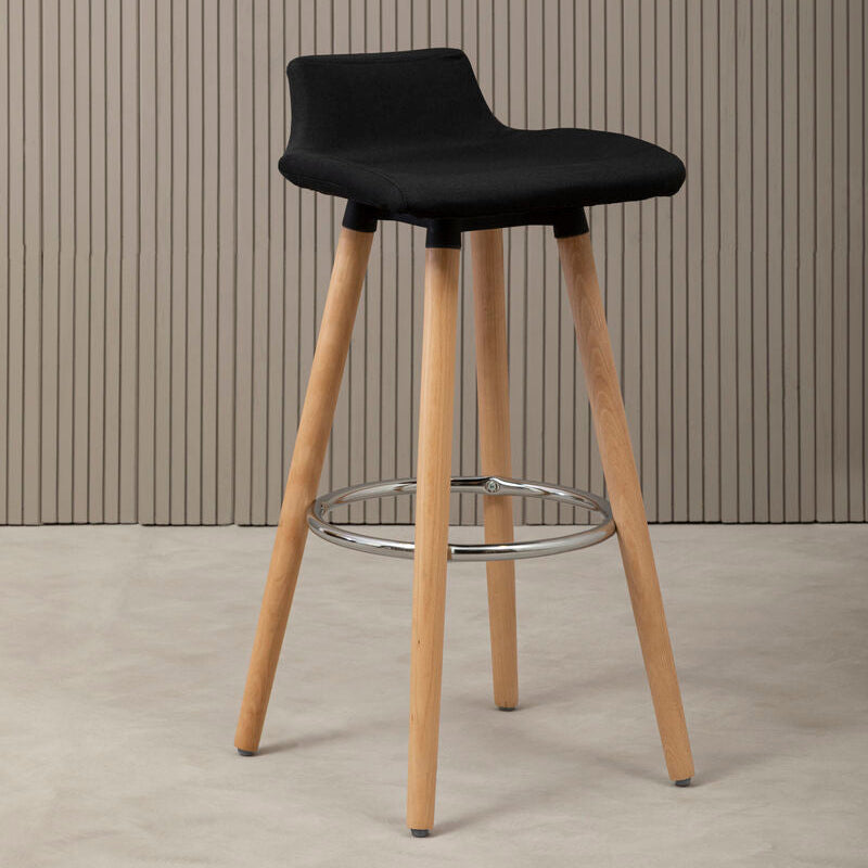 Stockholm Black Leather Effect Quilted Bar Stool with Wood Legs
