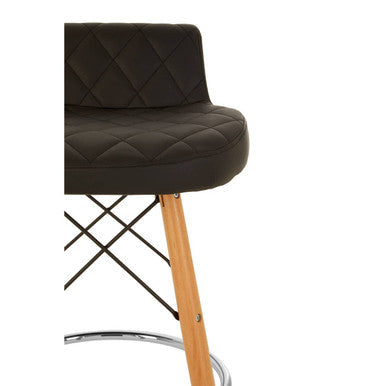 Stockholm Black Leather Effect Quilted Bar Stool with Wood Legs