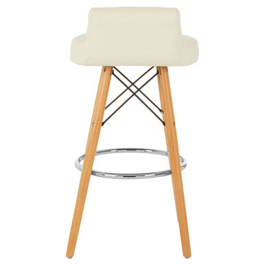 Stockholm White Leather Effect Quilted Bar Stool with Wood Legs