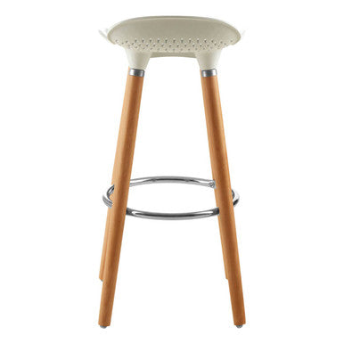 Stockholm White Moulded Plastic Bar Stool with Wood Legs