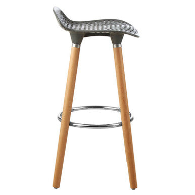 Stockholm Grey Moulded Plastic Bar Stool with Wood Legs