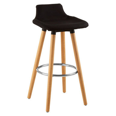 Stockholm Black Fabric Bar Stool with Wooden Legs