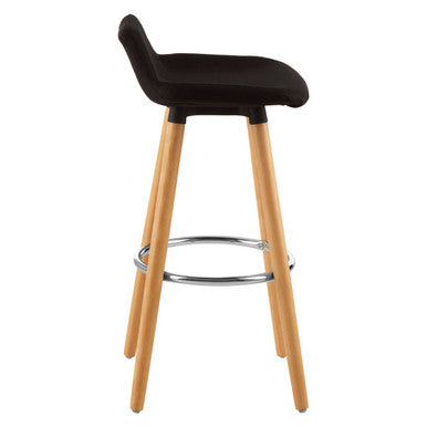 Stockholm Black Fabric Bar Stool with Wooden Legs