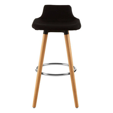 Stockholm Black Fabric Bar Stool with Wooden Legs