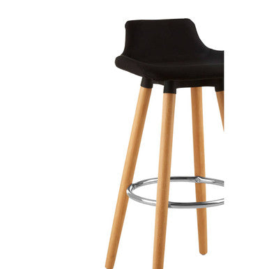 Stockholm Black Fabric Bar Stool with Wooden Legs