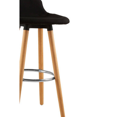 Stockholm Black Fabric Bar Stool with Wooden Legs