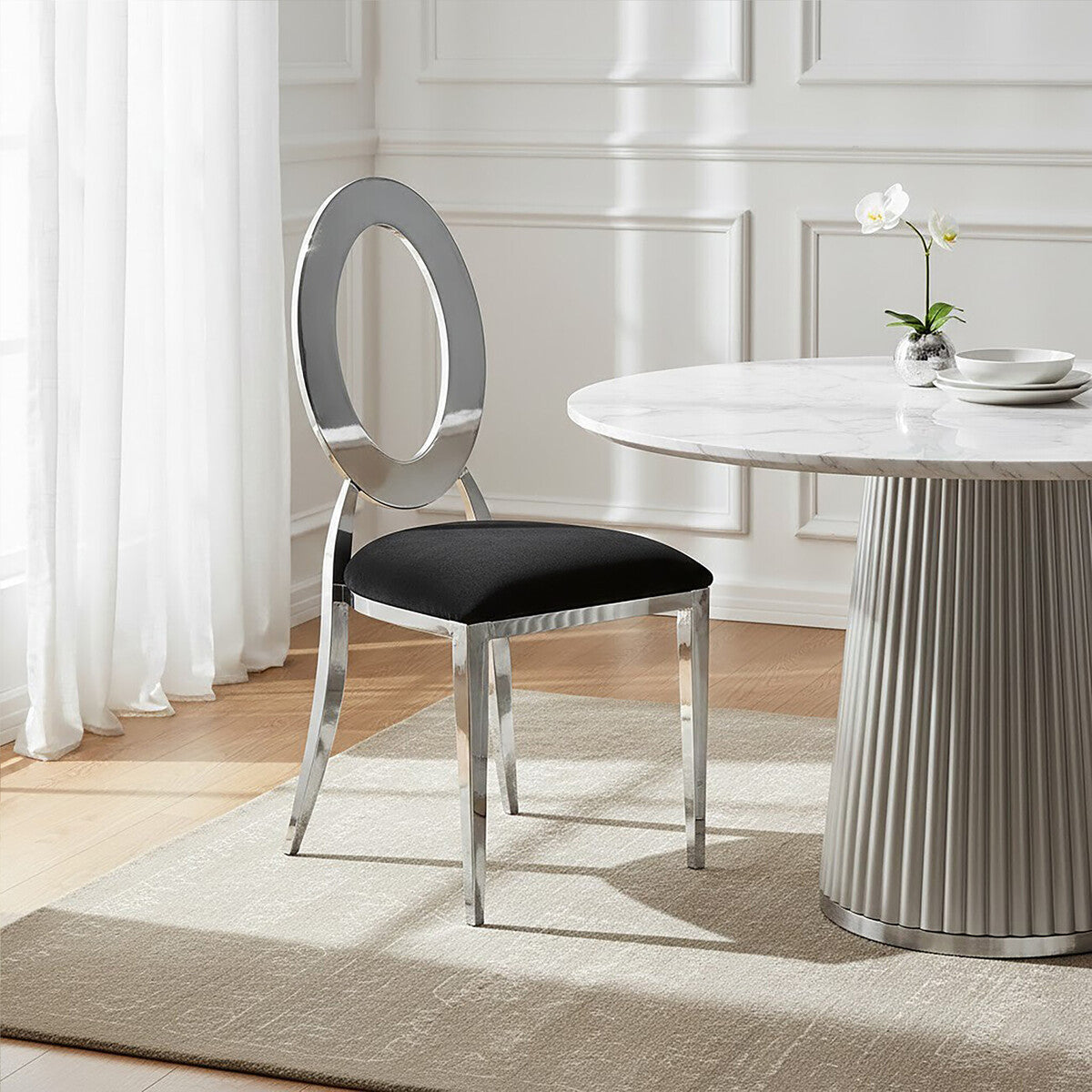 Sarita Stackable Silver Frame Dining Chair - PN Home