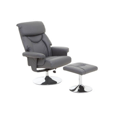 Denton Grey Leather Effect Reclining Chair And Footstool - PN Home