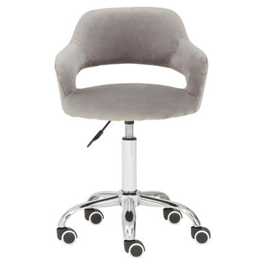 Fionna Grey Velvet Home Office Chair With Curved Back - PN Home