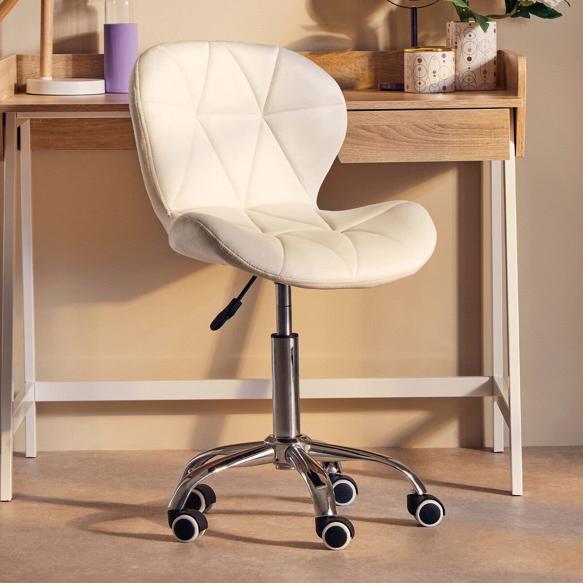 Franki White Velvet Quilted Home Office Chair - PN Home