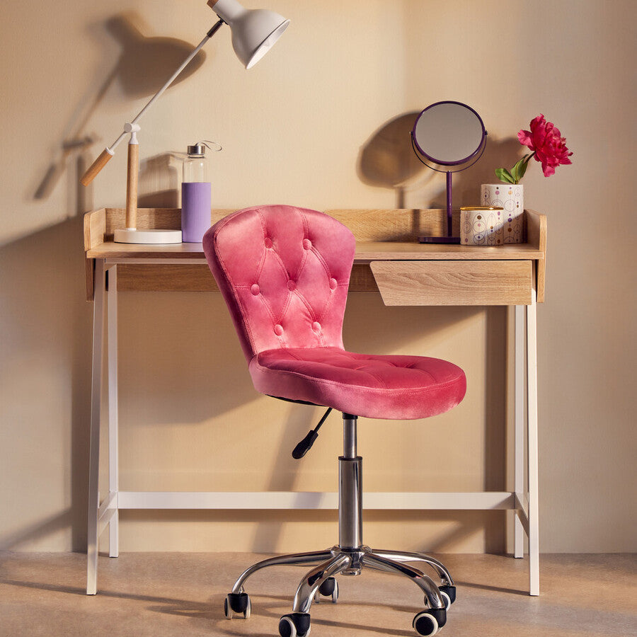 Fayth Pink Velvet Buttoned Home Office Chair - PN Home