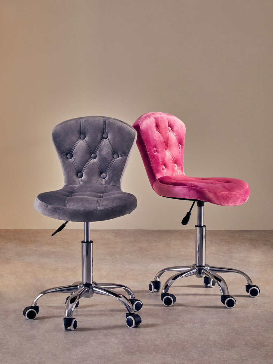 Fayth Pink Velvet Buttoned Home Office Chair - PN Home